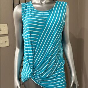 Zenana Outfitters Blue and White Asymmetrical Tank Top